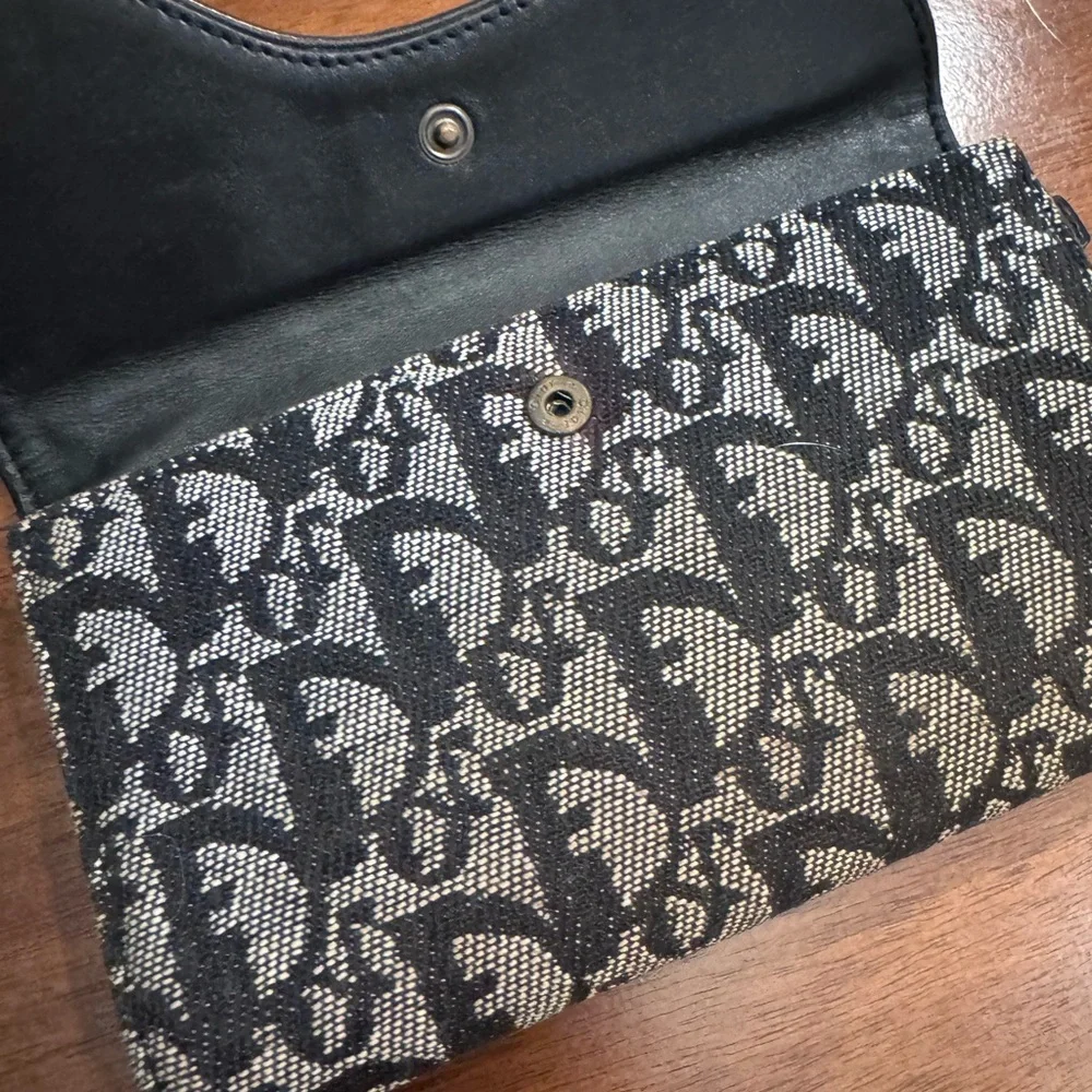 Dior Monogram Canvas Flap Wallet in Black & Beige